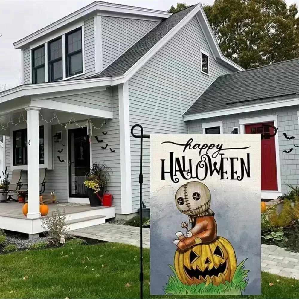 Burlap scary Happy Halloween flag.18x12 flag pole not included